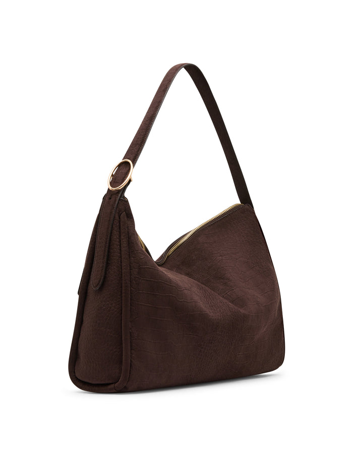 Anne Klein Faux Suede Crocodile Embossed Slouch Bag