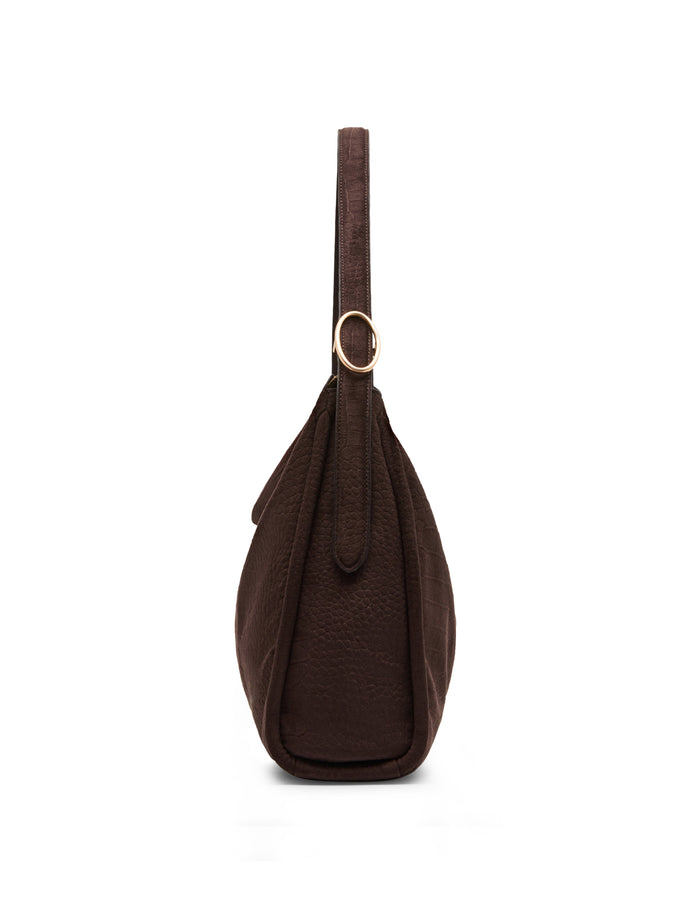 Anne Klein Faux Suede Crocodile Embossed Slouch Bag