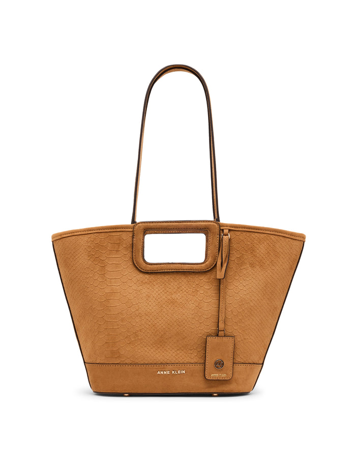 Anne Klein Tan/Tan Faux Suede Cut Out Handle Tote