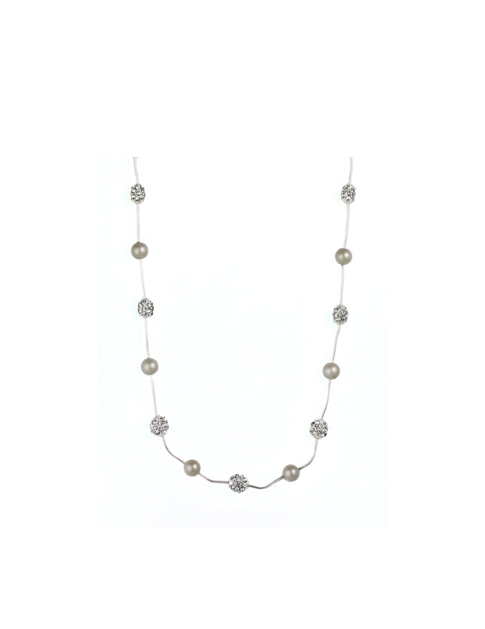 Anne Klein Silver Tone Fireball Faux Pearl Station Link Necklace