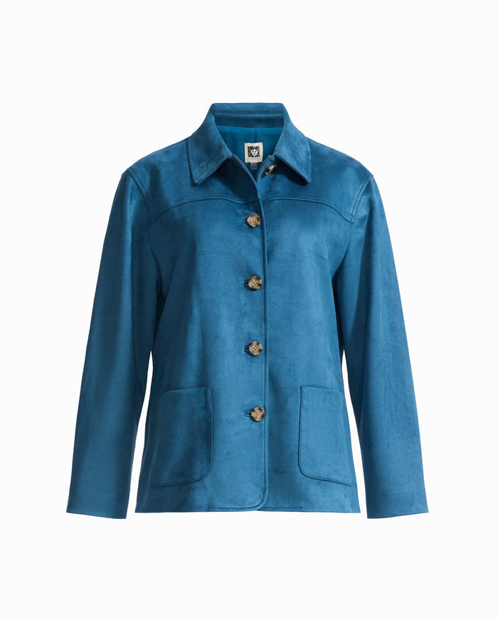 Anne Klein DARK DUTCH BLUE Five-Button Jacket with Patch Pockets