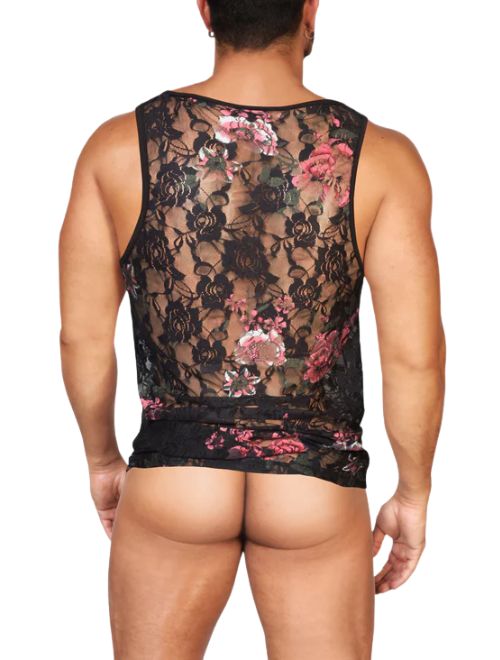 Floral Mesh Tank - Black