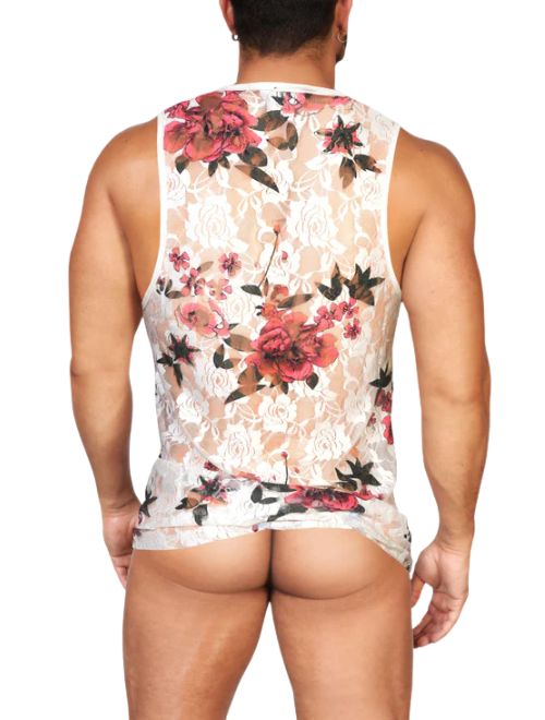 Floral Mesh Tank - White