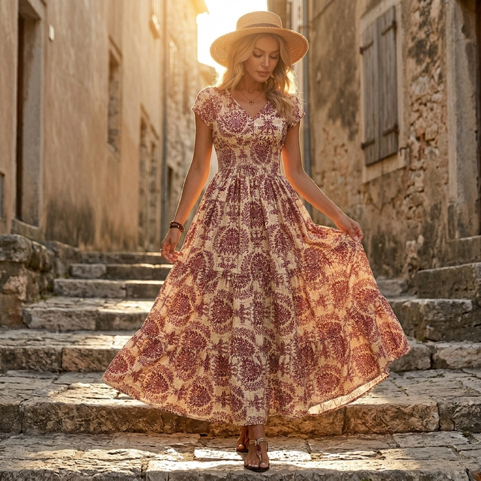 Florenza – Women's Smocked Floral Maxi Dress