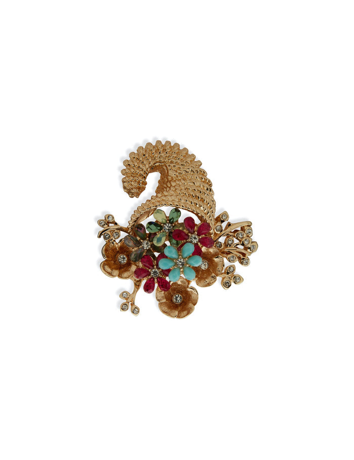 Anne Klein Gold Tone Flower Cornucopia Boxed Brooch