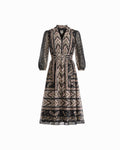 Anne Klein ANNE BLACK MULTI Foil Print Ruffle Trim Midi Dress