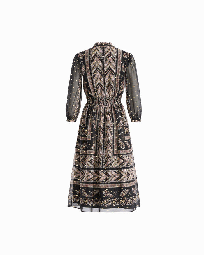 Anne Klein Foil Print Ruffle Trim Midi Dress