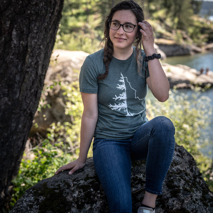 IdaTree (Idaho Tree) Forest Green Tee on Tubbs Hill Coeur d'Alene