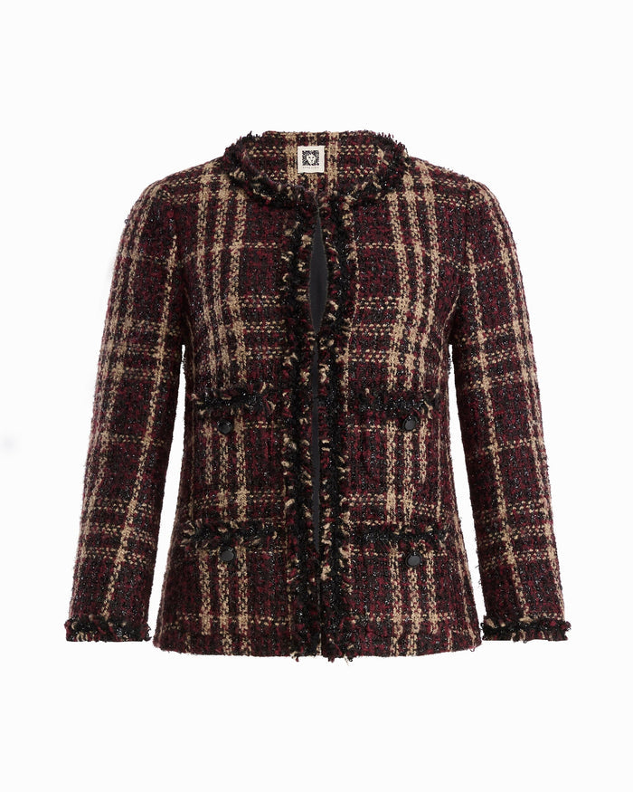 Anne Klein BAROLO MULTI Fringe-Trim Tweed Jacket