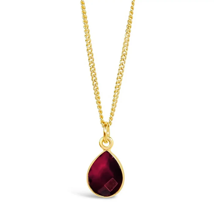 Garnet Charm Necklace Gold January Birthstone