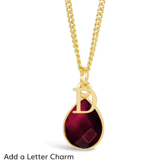 Garnet Charm Necklace Gold January Birthstone