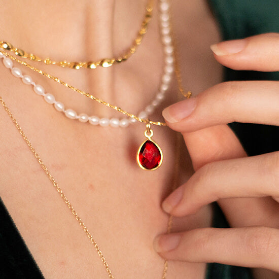 Garnet Charm Necklace | Silver | January
