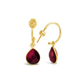 Garnet Drop Hoop Earrings  Gold | January Birthstone