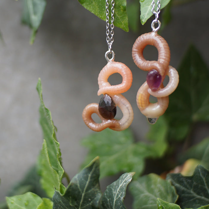 Gemstone Worm Necklace