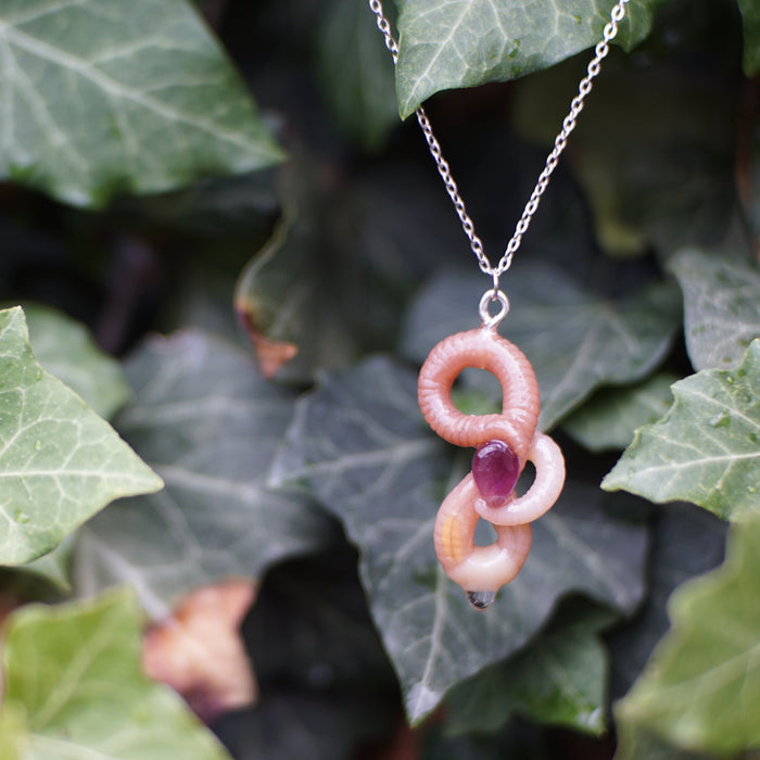 Gemstone Worm Necklace
