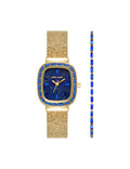 Anne Klein Gold-Tone/Blue Genuine Gemstone Watch and Bracelet Set