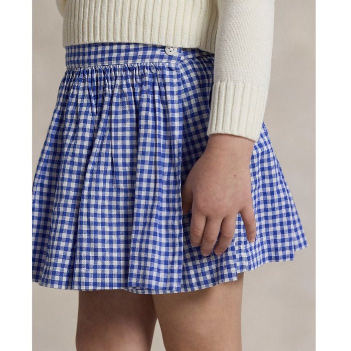 Gingham Linen Blend Wrap Skort