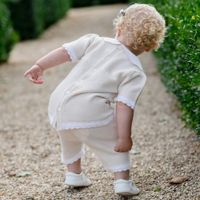 Girls Beige Knitted Shorts Set