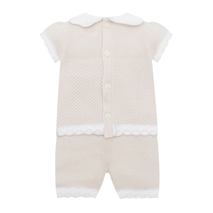 Girls Beige Knitted Shorts Set