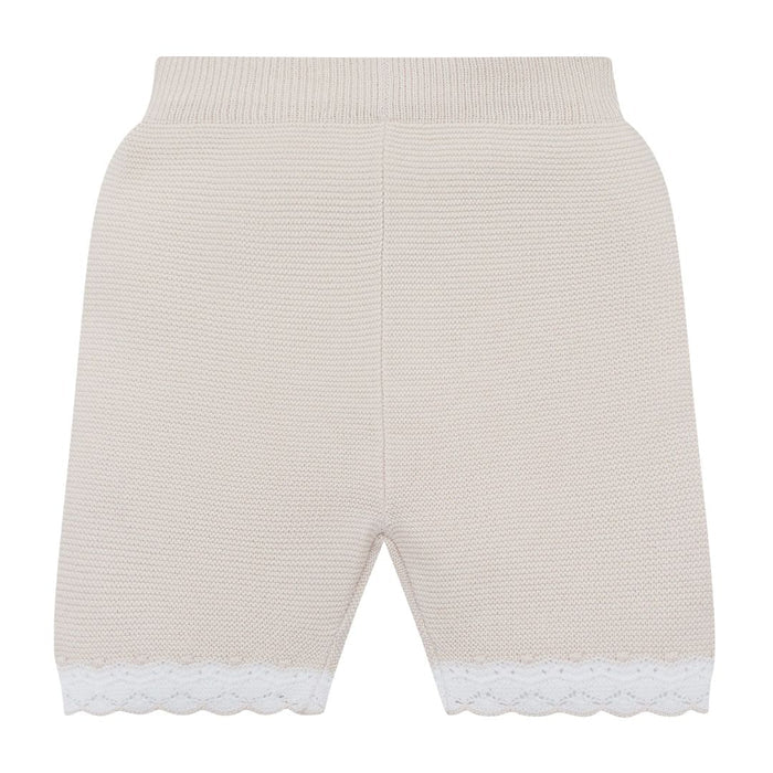 Girls Beige Knitted Shorts Set