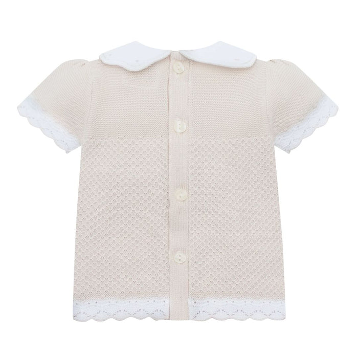 Girls Beige Knitted Shorts Set