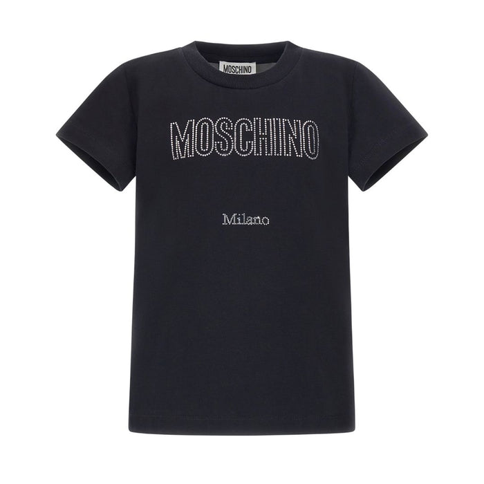 Girls Black Diamante Logo T-Shirt