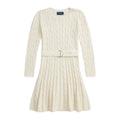 Girls Cream Cable Knit Belted Dress