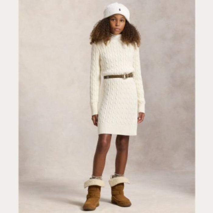 Girls Cream Cable Knit Dress