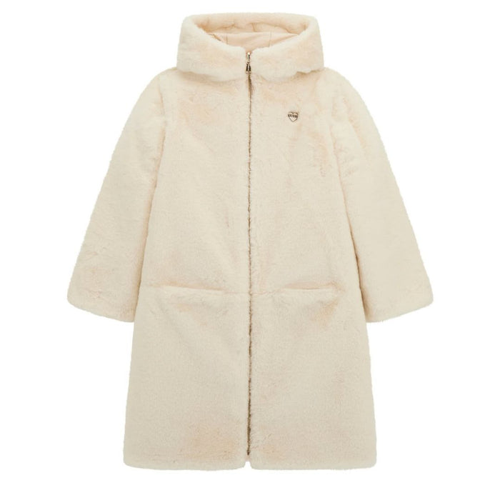 Girls Cream Reversible Faux Fur Coat