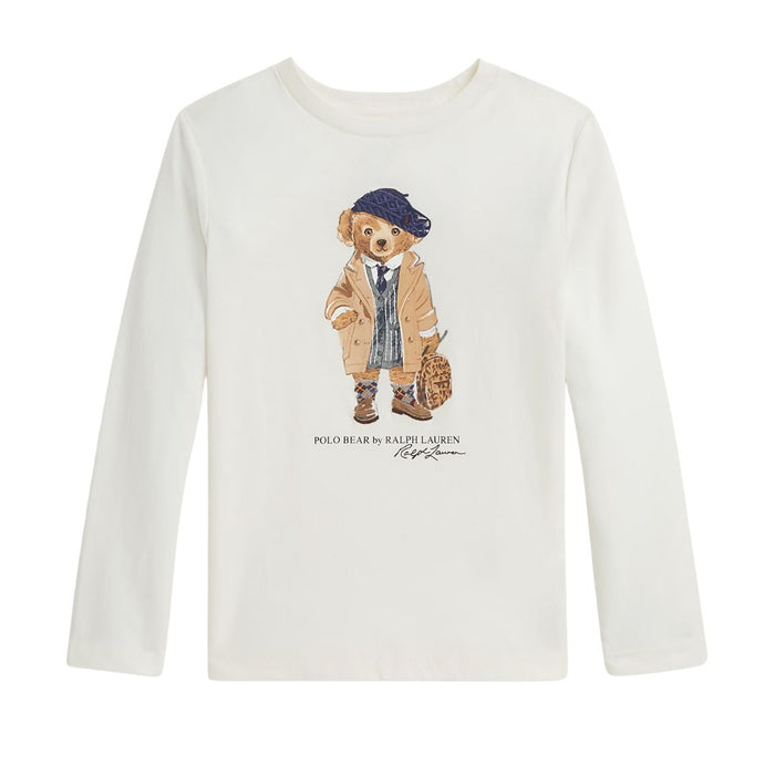 Girls Ivory LS Polo Bear Top