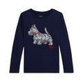 Girls Navy Embroidered Scotty Dog LS Top