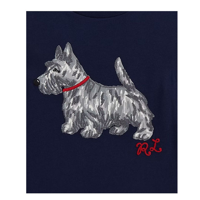 Girls Navy Embroidered Scotty Dog LS Top