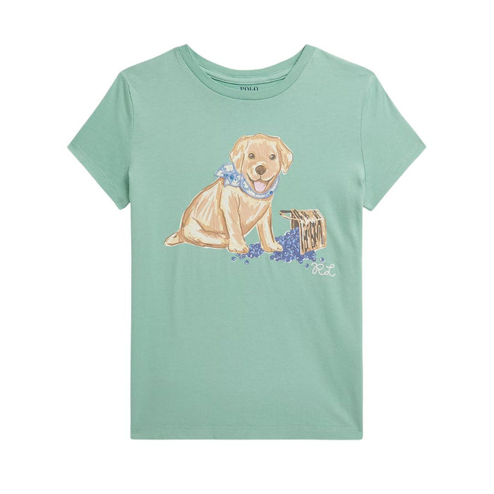 Girls Pale Green Dog Print T-Shirt