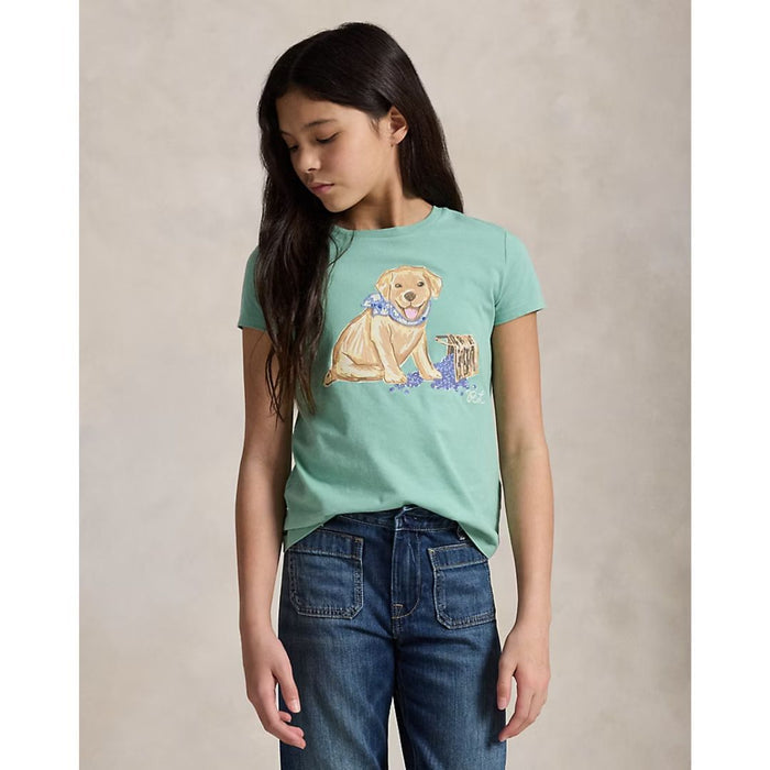 Girls Pale Green Dog Print T-Shirt