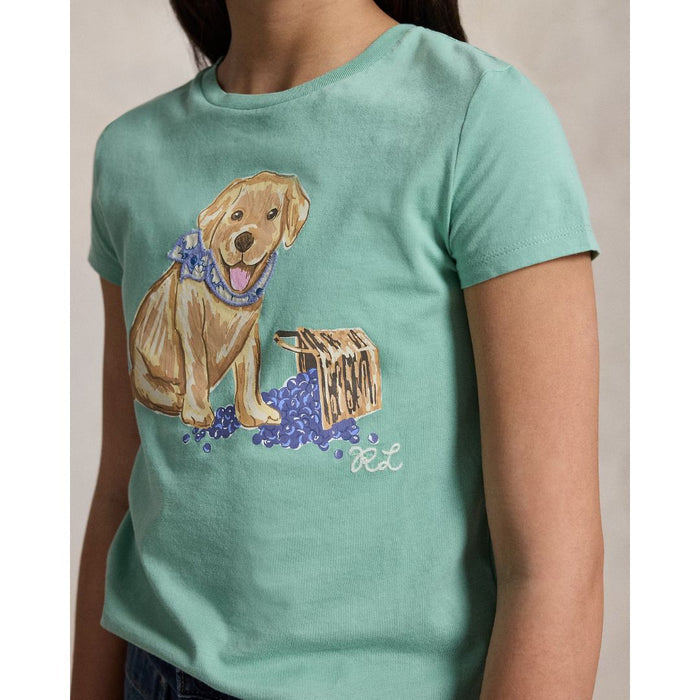 Girls Pale Green Dog Print T-Shirt