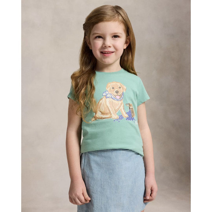 Girls Pale Green Dog Print T-Shirt
