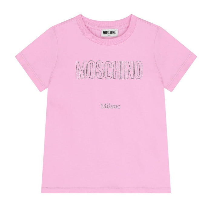 Girls Pink Diamante Logo T-Shirt