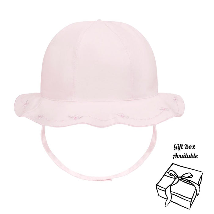 Girls Pink Embroidered Sun Hat