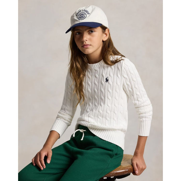 Girls White Cable Knit Jumper