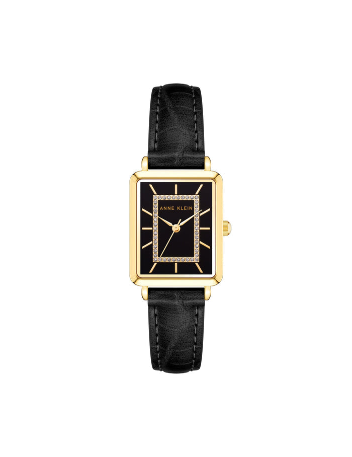 Anne Klein Black/Gold-Tone Glittering Strap Watch With Dial
