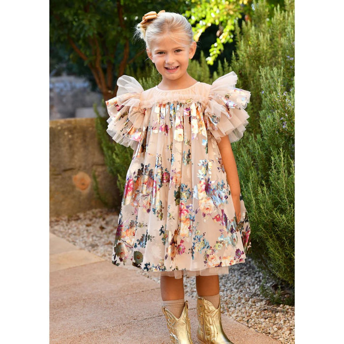 Gold Foil Floral Print Dress