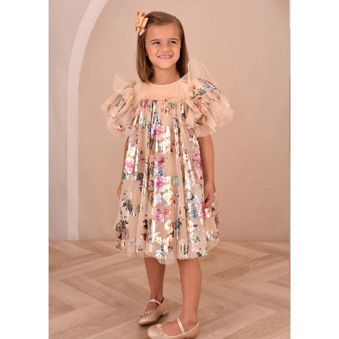 Gold Foil Floral Print Dress