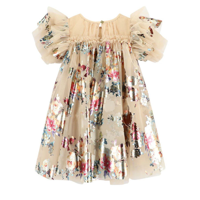 Gold Foil Floral Print Dress