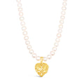 white pearl necklace with gold filigree heart locket