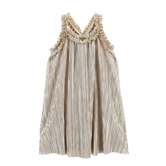 Gold Metallic Pleated Dress