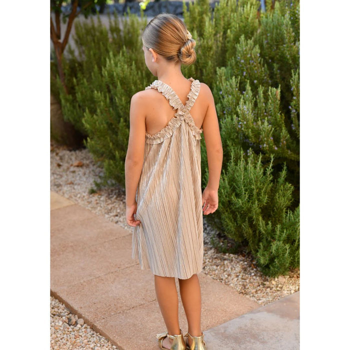 Gold Metallic Pleated Dress