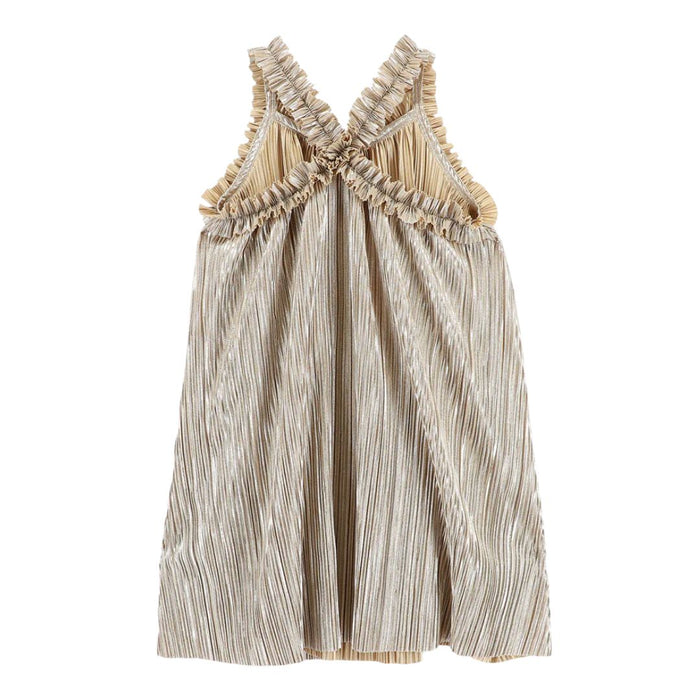 Gold Metallic Pleated Dress
