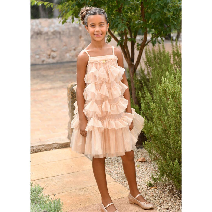 Gold Sparkle Tulle Ruffle Dress