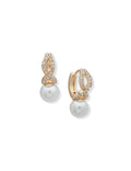 Anne Klein Gold-Tone Gold-Tone Faux Pearl and Crystal Huggie Earrings