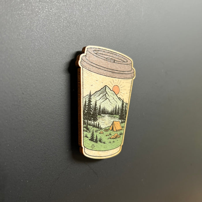 Great Outdoors Coffee To Go - Wooden Magnet (Printed)